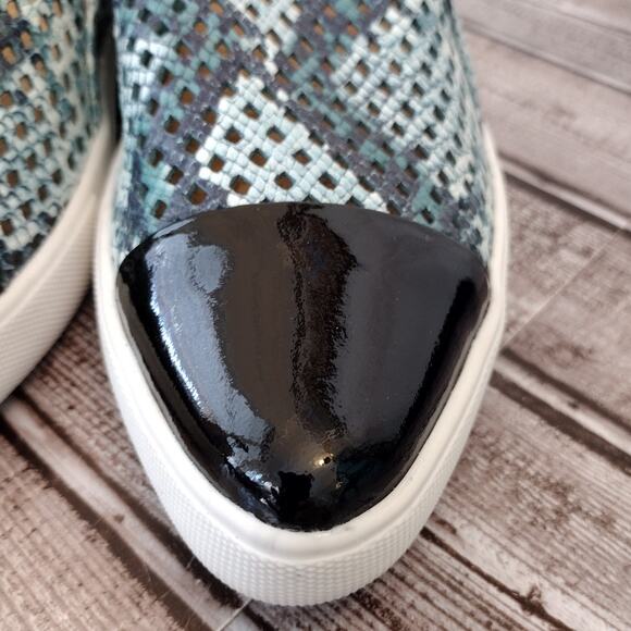 Jibs Slim Teal Python Print Perforated Leather Pointed-Toe Slip-On Shoes Women 9 - Picture 4 of 12